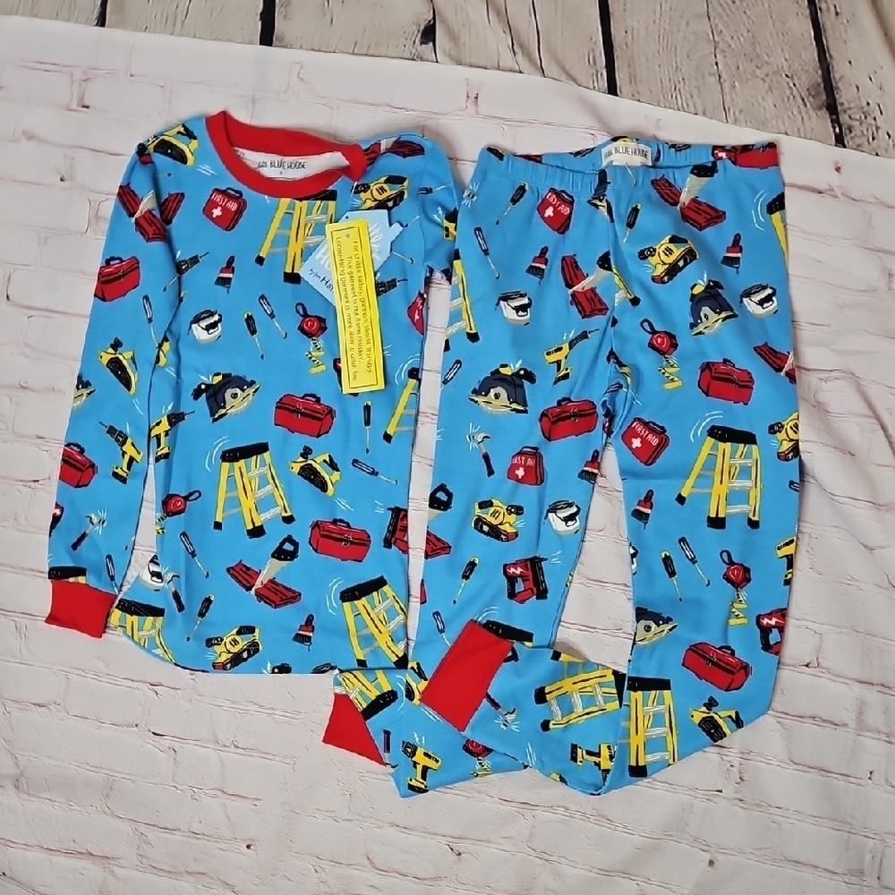 Little Blue House by Hatley Handyman 2 piece Kids Cotton Pajama Set NWT Size 8